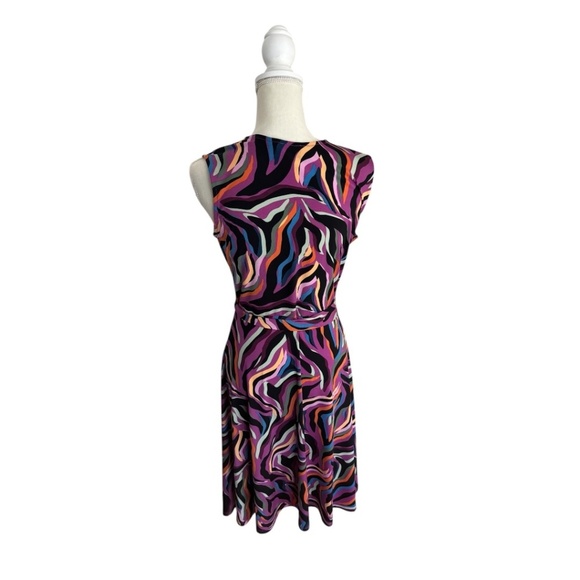 Leota Finnley Colorful Purple Faux Wrap Dress - Picture 3 of 11
